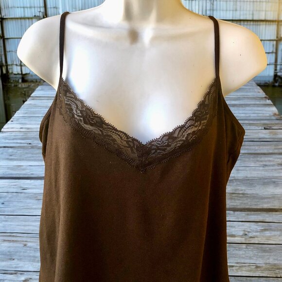 a.n.a. A New Approach Brown Cami Lace Trim Adjustable Straps - Picture 4 of 12